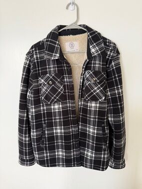Black Plaid Sherpa Lined Button Down Jacket